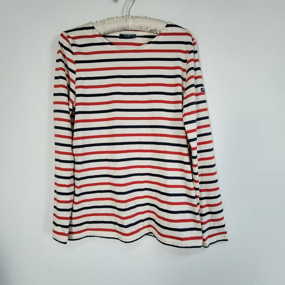 Saint James Men's Striped Pullover Crew Neck Long Sleeve T-Shirt Red/Blue 6